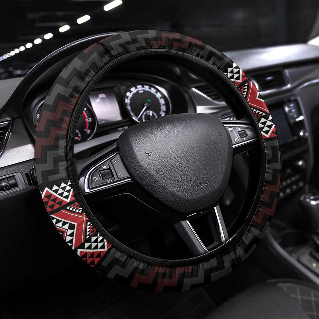 Taniko Aotearoa Steering Wheel Cover Poutama Mix Piwakawaka LT7 Universal Fit Red - Polynesian Pride