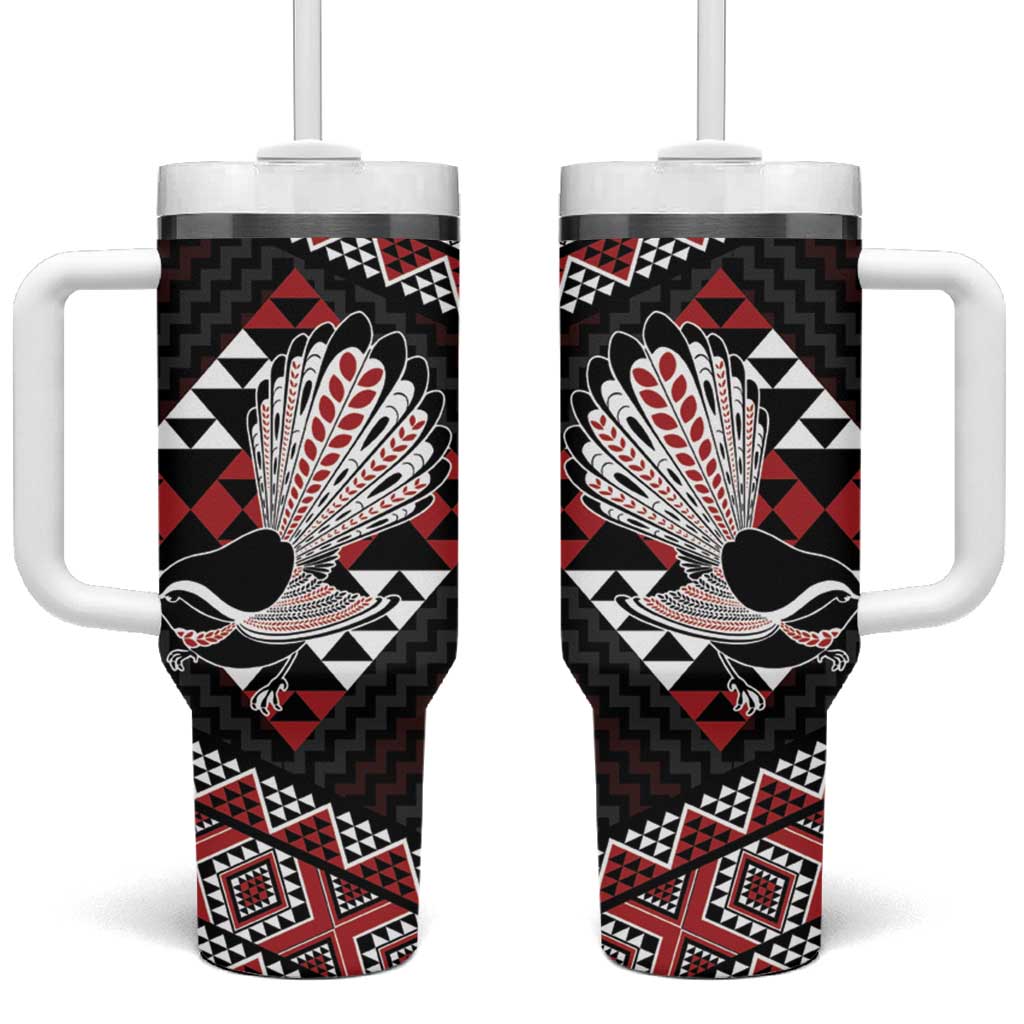 Taniko Aotearoa Tumbler With Handle Poutama Mix Piwakawaka LT7 One Size: 40 oz Red - Polynesian Pride