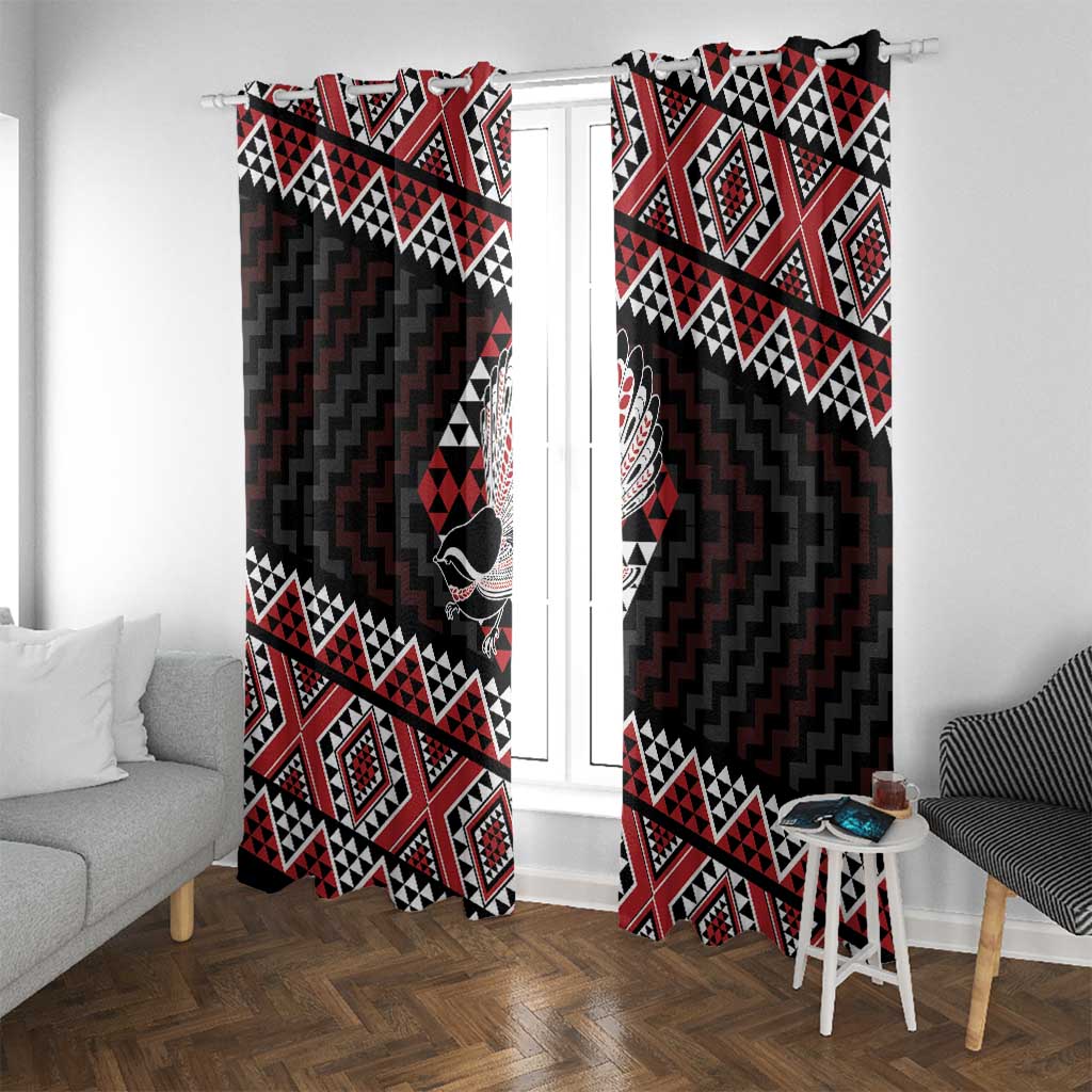 Taniko Aotearoa Window Curtain Poutama Mix Piwakawaka LT7 With Grommets Red - Polynesian Pride