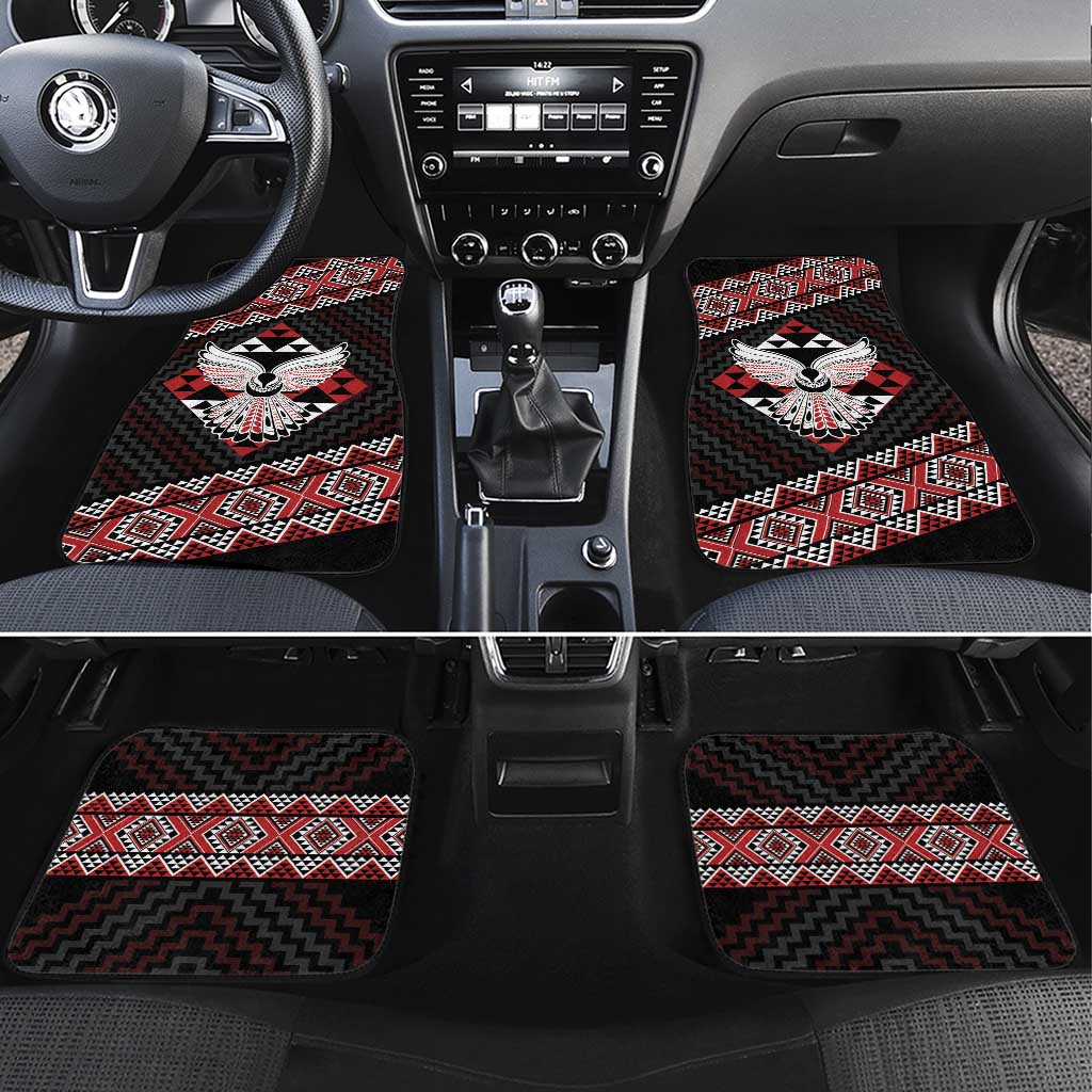 Taniko Aotearoa Car Mats Poutama Mix Piwakawaka - Ver02 LT7 Set 4pcs Red - Polynesian Pride