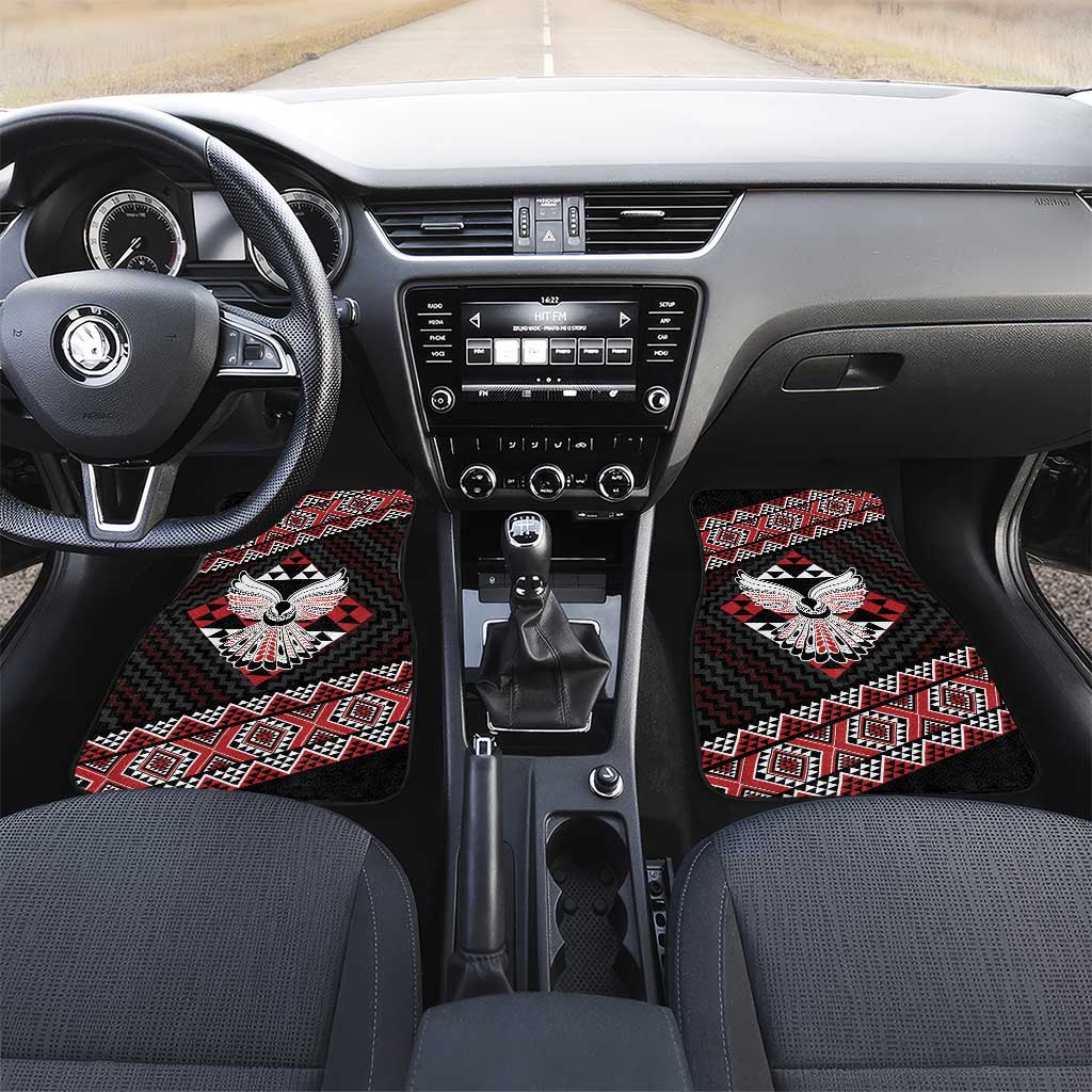 Taniko Aotearoa Car Mats Poutama Mix Piwakawaka - Ver02 LT7 Set 2pcs - Front Red - Polynesian Pride