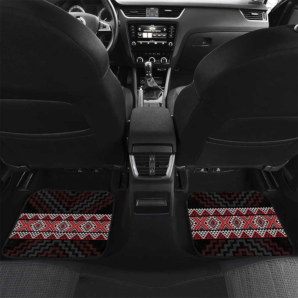 Taniko Aotearoa Car Mats Poutama Mix Piwakawaka - Ver02 LT7 Set 2pcs - Back Red - Polynesian Pride