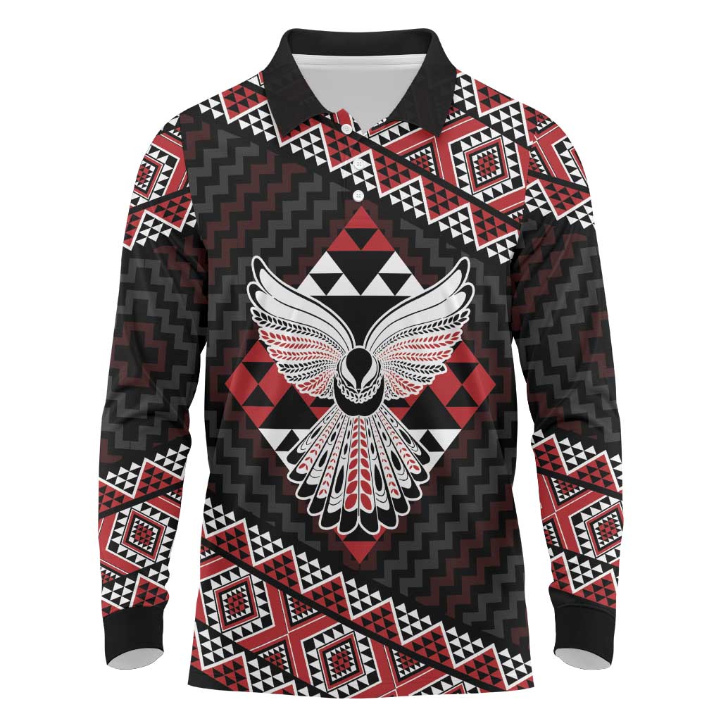 Taniko Aotearoa Long Sleeve Polo Shirt Poutama Mix Piwakawaka - Ver02