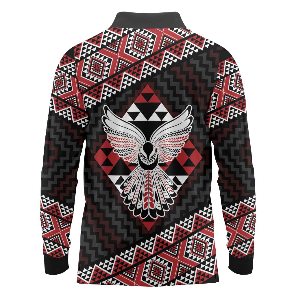 Taniko Aotearoa Long Sleeve Polo Shirt Poutama Mix Piwakawaka - Ver02