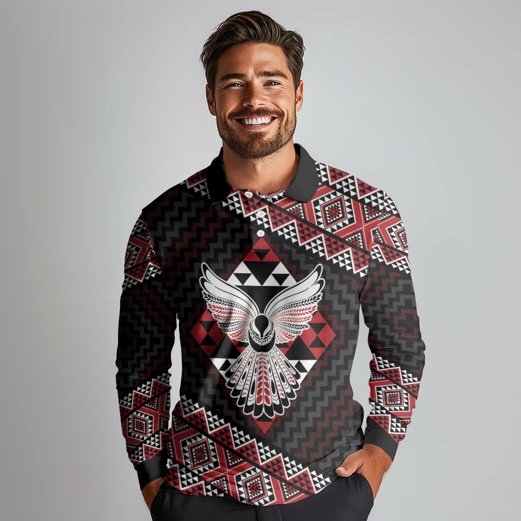 Taniko Aotearoa Long Sleeve Polo Shirt Poutama Mix Piwakawaka - Ver02