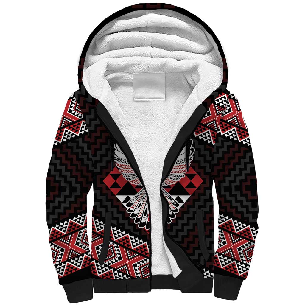Taniko Aotearoa Sherpa Hoodie Poutama Mix Piwakawaka - Ver02 LT7 Unisex Red - Polynesian Pride