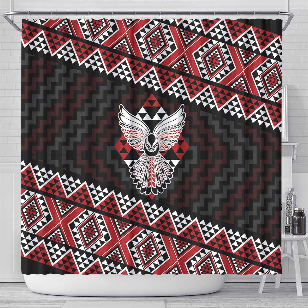 Taniko Aotearoa Shower Curtain Poutama Mix Piwakawaka - Ver02
