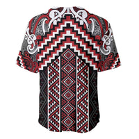 Maori Tukutuku Taniko Motifs Baseball Jersey Red Poutama Mix Kowhaiwhai