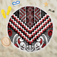 Maori Tukutuku Taniko Motifs Beach Blanket Red Poutama Mix Kowhaiwhai LT7 One Size 150cm Red - Polynesian Pride