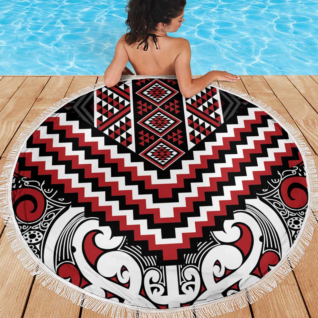 Maori Tukutuku Taniko Motifs Beach Blanket Red Poutama Mix Kowhaiwhai LT7 - Polynesian Pride