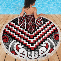 Maori Tukutuku Taniko Motifs Beach Blanket Red Poutama Mix Kowhaiwhai LT7 - Polynesian Pride