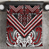 Maori Tukutuku Taniko Motifs Bedding Set Red Poutama Mix Kowhaiwhai