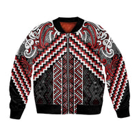 Maori Tukutuku Taniko Motifs Bomber Jacket Red Poutama Mix Kowhaiwhai