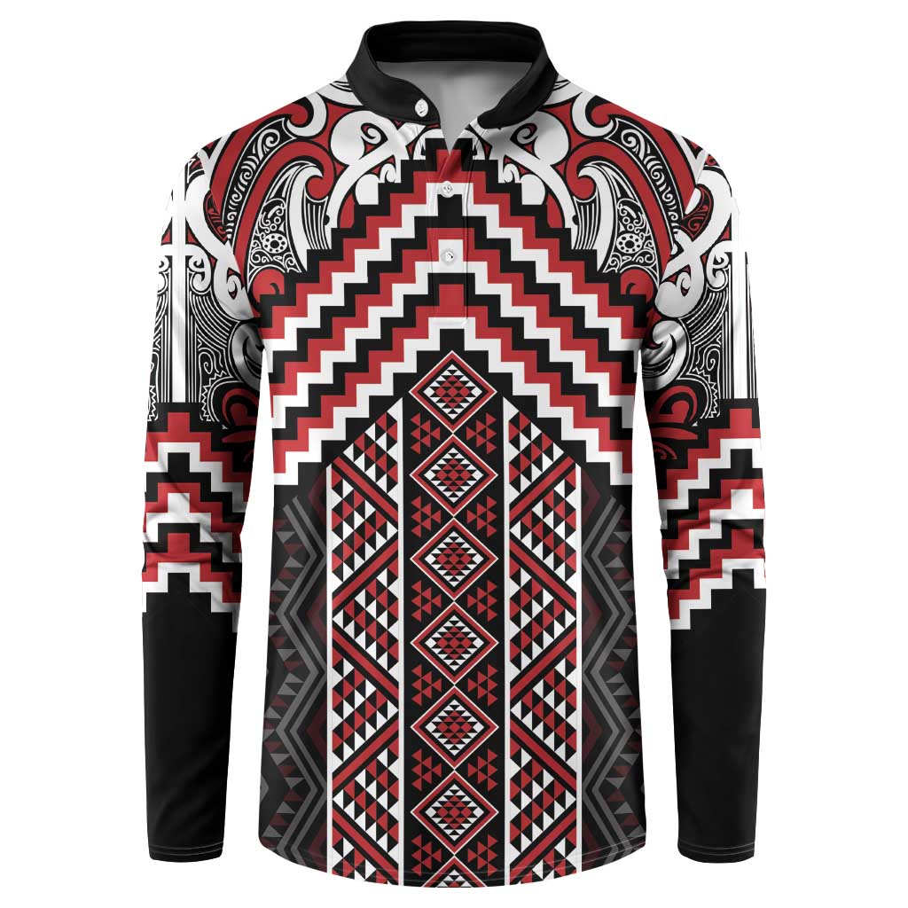 Maori Tukutuku Taniko Motifs Button Sweatshirt Red Poutama Mix Kowhaiwhai LT7 Red - Polynesian Pride
