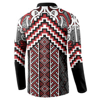 Maori Tukutuku Taniko Motifs Button Sweatshirt Red Poutama Mix Kowhaiwhai LT7 - Polynesian Pride