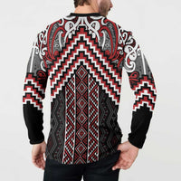Maori Tukutuku Taniko Motifs Button Sweatshirt Red Poutama Mix Kowhaiwhai LT7 - Polynesian Pride