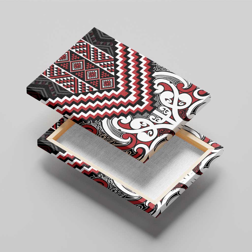 Maori Tukutuku Taniko Motifs Canvas Wall Art Red Poutama Mix Kowhaiwhai LT7 - Polynesian Pride