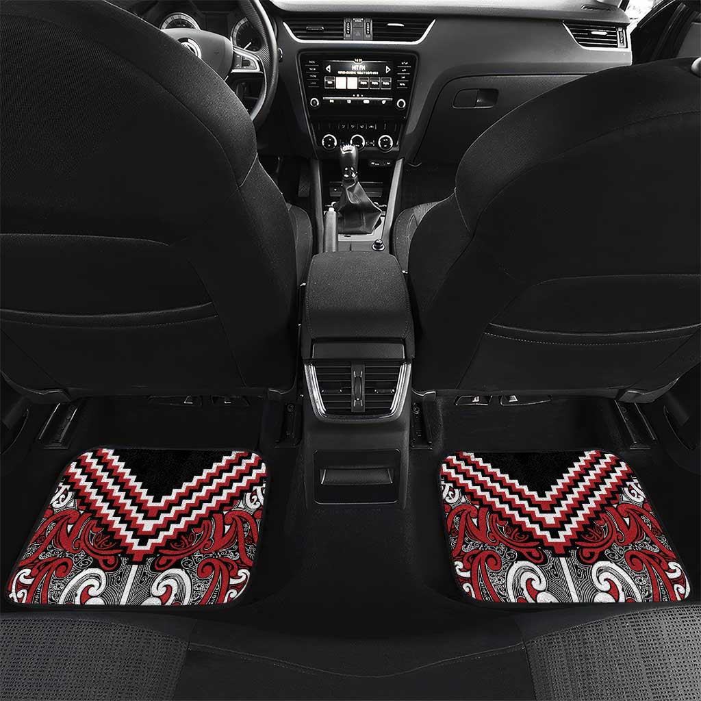 Maori Tukutuku Taniko Motifs Car Mats Red Poutama Mix Kowhaiwhai LT7 Set 2pcs - Back Red - Polynesian Pride