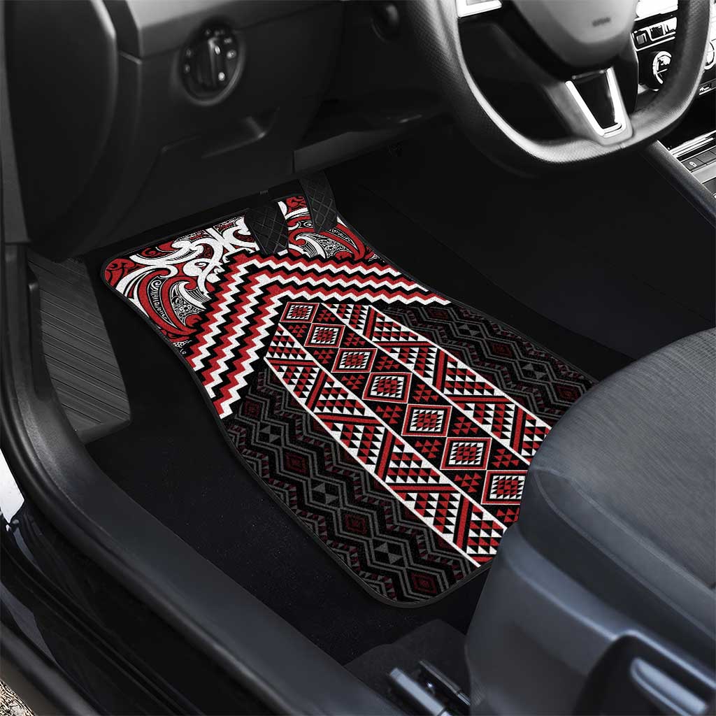 Maori Tukutuku Taniko Motifs Car Mats Red Poutama Mix Kowhaiwhai LT7 - Polynesian Pride