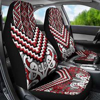 Maori Tukutuku Taniko Motifs Car Seat Cover Red Poutama Mix Kowhaiwhai
