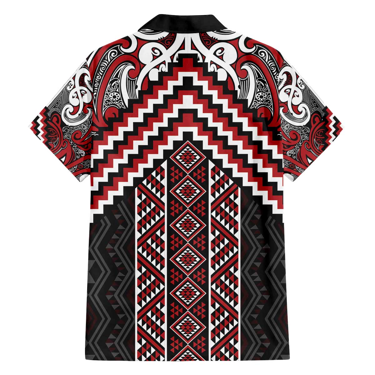 Maori Tukutuku Taniko Motifs Family Matching Off The Shoulder Long Sleeve Dress and Hawaiian Shirt Red Poutama Mix Kowhaiwhai