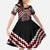 Maori Tukutuku Taniko Motifs Family Matching Off Shoulder Maxi Dress and Hawaiian Shirt Red Poutama Mix Kowhaiwhai