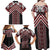 Maori Tukutuku Taniko Motifs Family Matching Off Shoulder Maxi Dress and Hawaiian Shirt Red Poutama Mix Kowhaiwhai