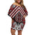 Maori Tukutuku Taniko Motifs Family Matching Off Shoulder Short Dress and Hawaiian Shirt Red Poutama Mix Kowhaiwhai