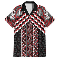 Maori Tukutuku Taniko Motifs Family Matching Puletasi and Hawaiian Shirt Red Poutama Mix Kowhaiwhai