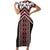 Maori Tukutuku Taniko Motifs Family Matching Short Sleeve Bodycon Dress and Hawaiian Shirt Red Poutama Mix Kowhaiwhai