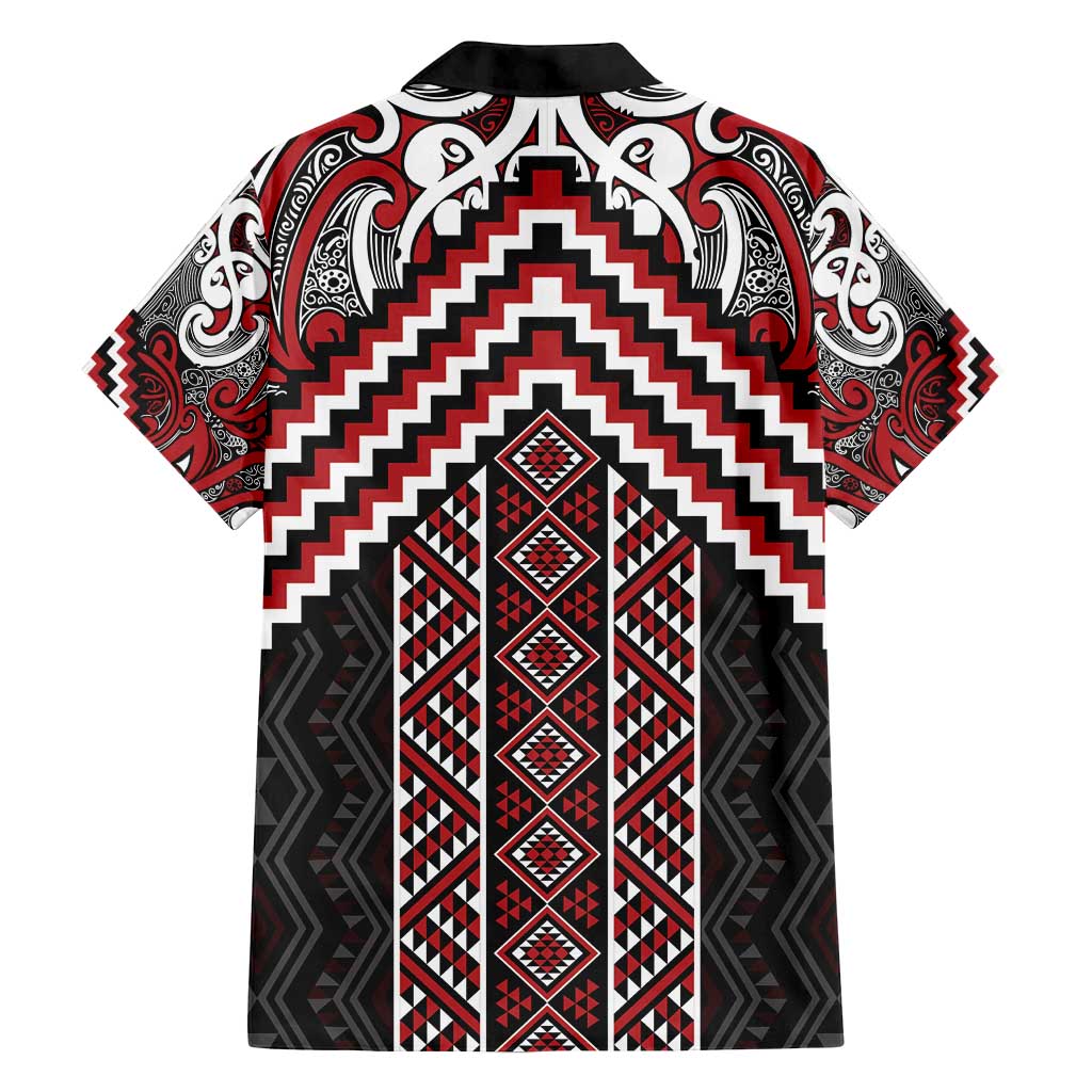 Maori Tukutuku Taniko Motifs Family Matching Tank Maxi Dress and Hawaiian Shirt Red Poutama Mix Kowhaiwhai