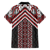 Maori Tukutuku Taniko Motifs Family Matching Tank Maxi Dress and Hawaiian Shirt Red Poutama Mix Kowhaiwhai