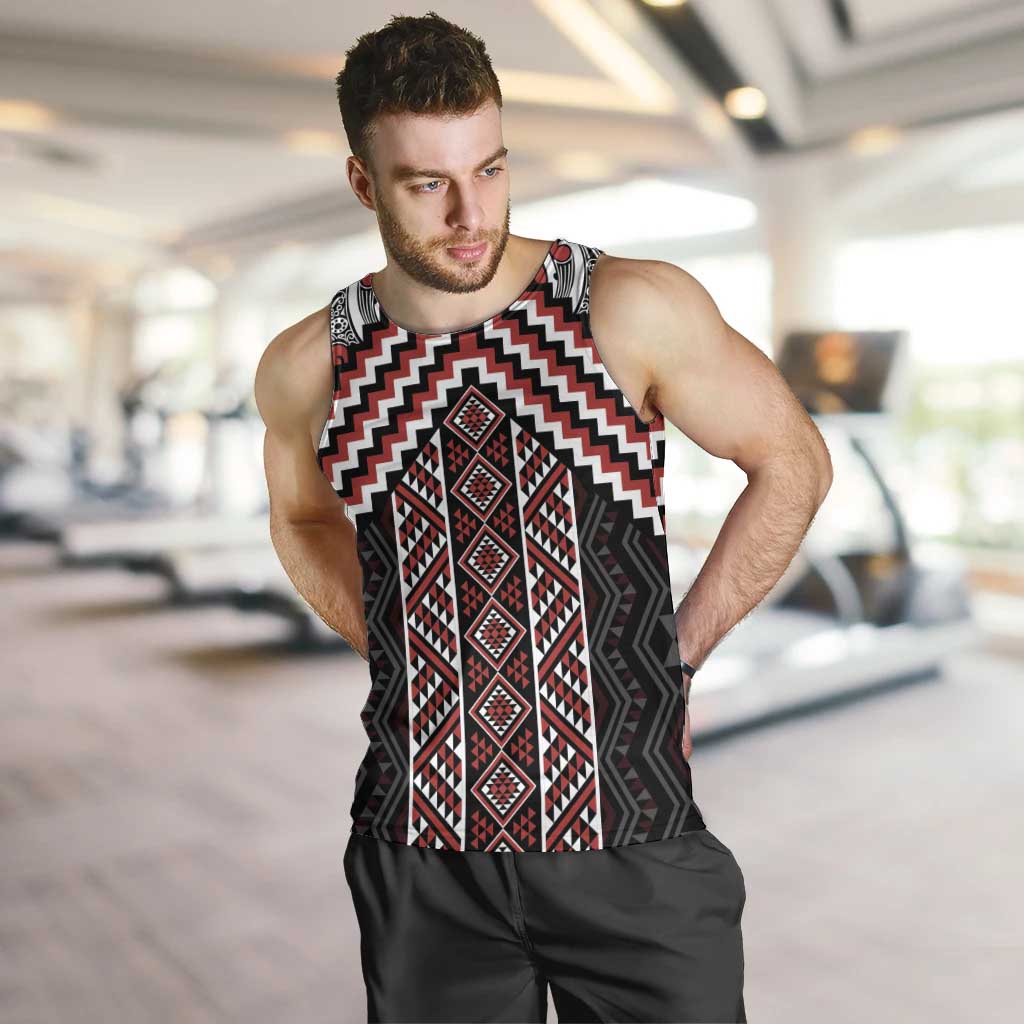 Maori Tukutuku Taniko Motifs Men Tank Top Red Poutama Mix Kowhaiwhai LT7 Red - Polynesian Pride