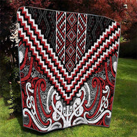 Maori Tukutuku Taniko Motifs Quilt Red Poutama Mix Kowhaiwhai