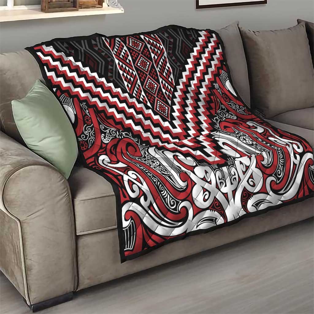 Maori Tukutuku Taniko Motifs Quilt Red Poutama Mix Kowhaiwhai