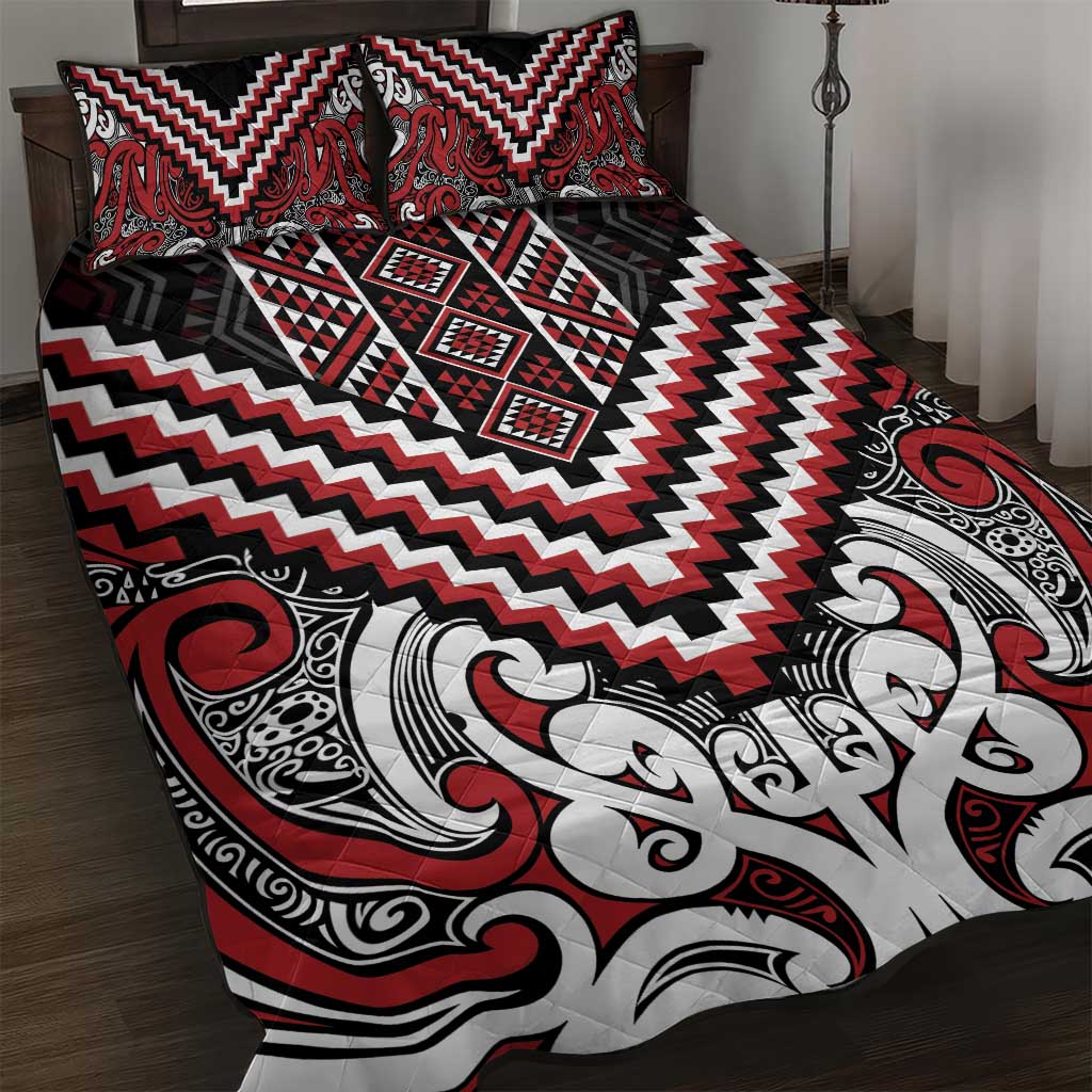 Maori Tukutuku Taniko Motifs Quilt Bed Set Red Poutama Mix Kowhaiwhai LT7 Red - Polynesian Pride