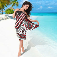 Maori Tukutuku Taniko Motifs Sarong Red Poutama Mix Kowhaiwhai