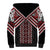 Maori Tukutuku Taniko Motifs Sherpa Hoodie Red Poutama Mix Kowhaiwhai