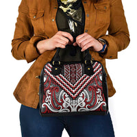 Maori Tukutuku Taniko Motifs Shoulder Handbag Red Poutama Mix Kowhaiwhai