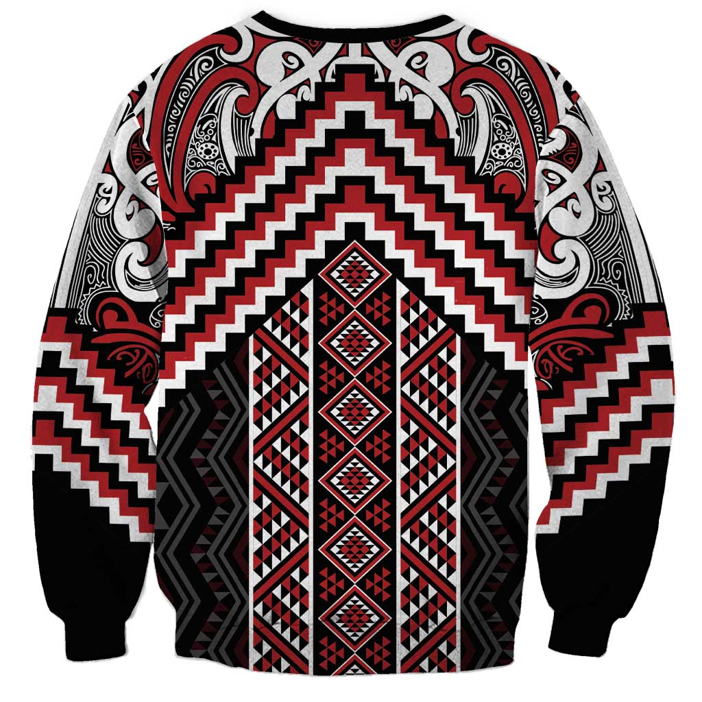 Maori Tukutuku Taniko Motifs Sweatshirt Red Poutama Mix Kowhaiwhai LT7 - Polynesian Pride