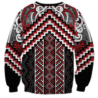 Maori Tukutuku Taniko Motifs Sweatshirt Red Poutama Mix Kowhaiwhai LT7 - Polynesian Pride