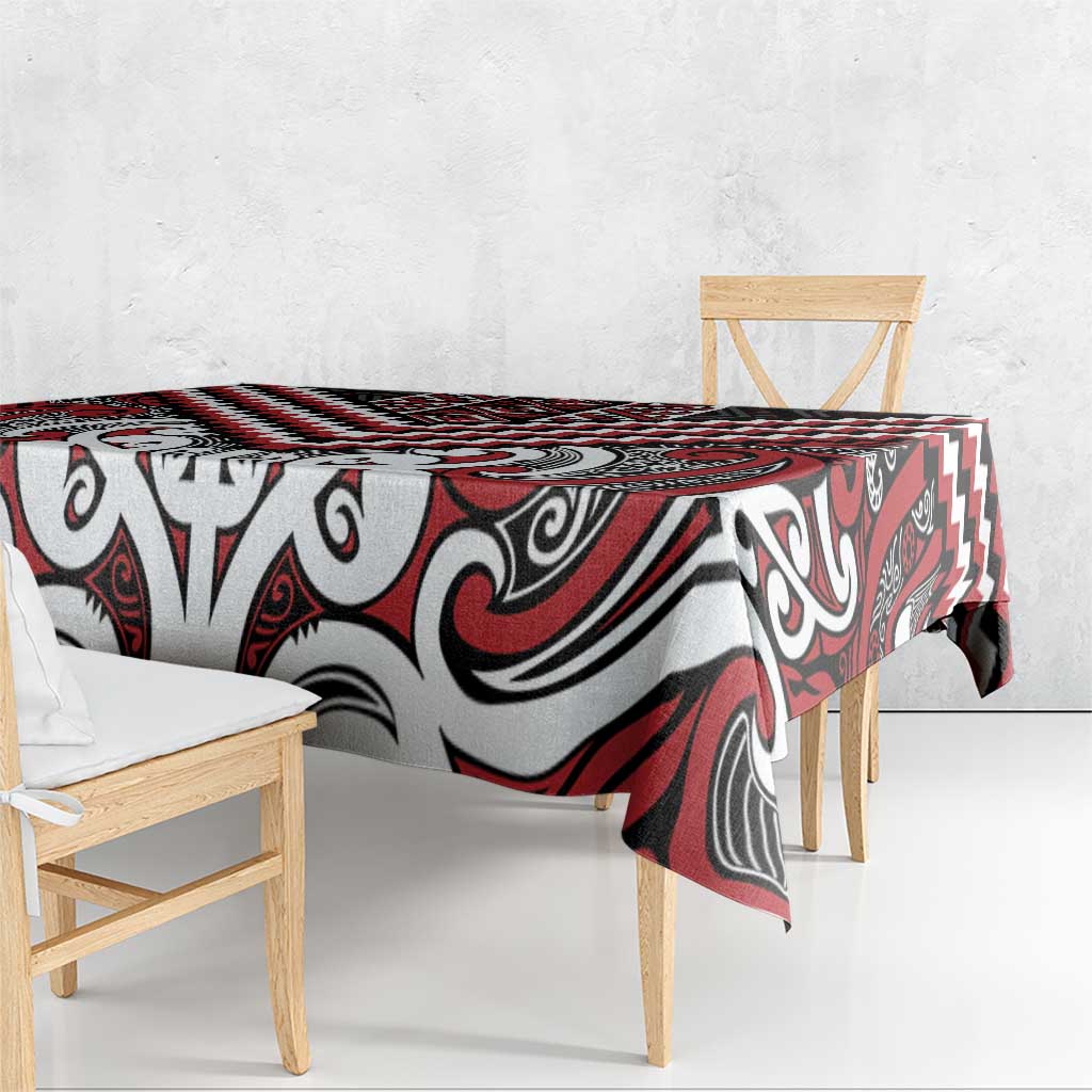 Maori Tukutuku Taniko Motifs Tablecloth Red Poutama Mix Kowhaiwhai LT7 - Polynesian Pride