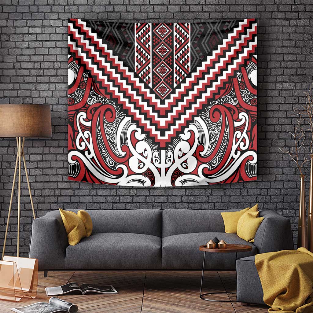 Maori Tukutuku Taniko Motifs Tapestry Red Poutama Mix Kowhaiwhai
