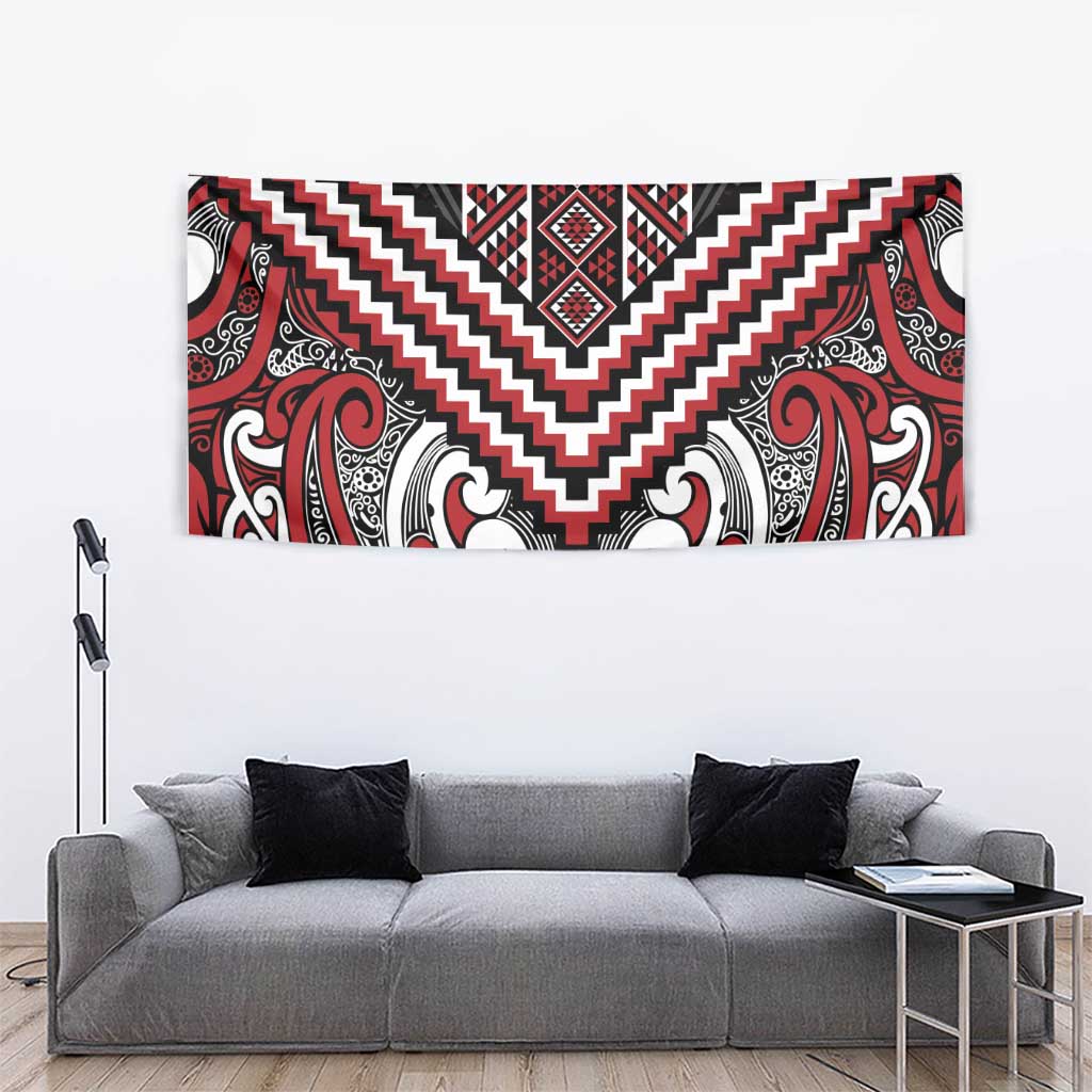 Maori Tukutuku Taniko Motifs Tapestry Red Poutama Mix Kowhaiwhai