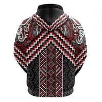 Maori Tukutuku Taniko Motifs Zip Hoodie Red Poutama Mix Kowhaiwhai