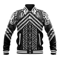Maori Tukutuku Taniko Motifs Baseball Jacket Black Poutama Mix Kowhaiwhai LT7 Unisex Black - Polynesian Pride