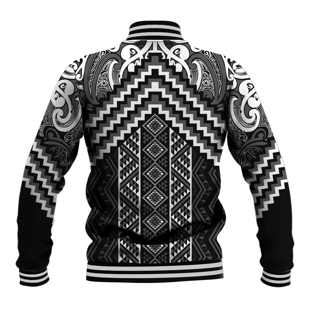 Maori Tukutuku Taniko Motifs Baseball Jacket Black Poutama Mix Kowhaiwhai LT7 - Polynesian Pride