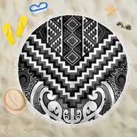 Maori Tukutuku Taniko Motifs Beach Blanket Black Poutama Mix Kowhaiwhai LT7 One Size 150cm Black - Polynesian Pride