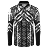 Maori Tukutuku Taniko Motifs Button Sweatshirt Black Poutama Mix Kowhaiwhai LT7 Black - Polynesian Pride