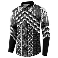 Maori Tukutuku Taniko Motifs Button Sweatshirt Black Poutama Mix Kowhaiwhai LT7 - Polynesian Pride